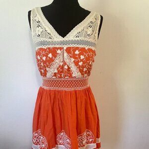 Orange Anthropologie Moulinette Soeurs Dress w Crochet Lace & Embroidery 6